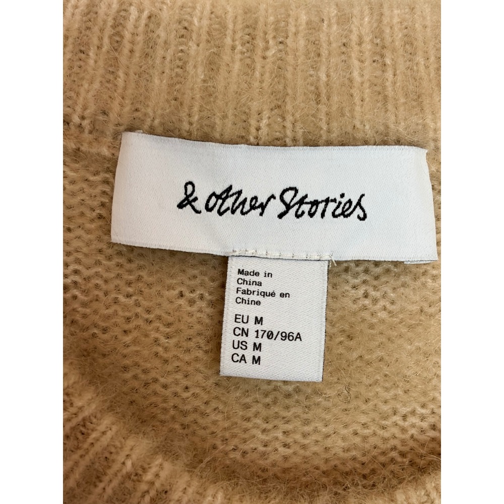 & Other Stories Tan Beige Mohair Wool Fuzzy Knit Crewneck Sweater Womens Medium - Picture 3 of 6